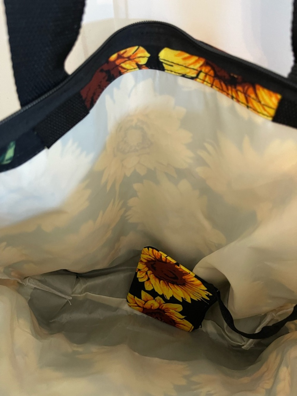 Sunflower Print Black Tote Bag - Bright Yellow Floral Canvas - Picture 3 of 3